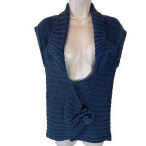 Blumera Italian Luxury Knit Wrap Vest‎ with Twist Detail Blue Size Small